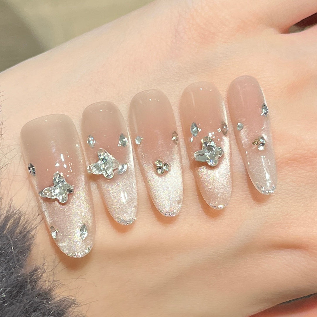 Elegant Press-On Nail Extensions with Crystal Accents Bowlift