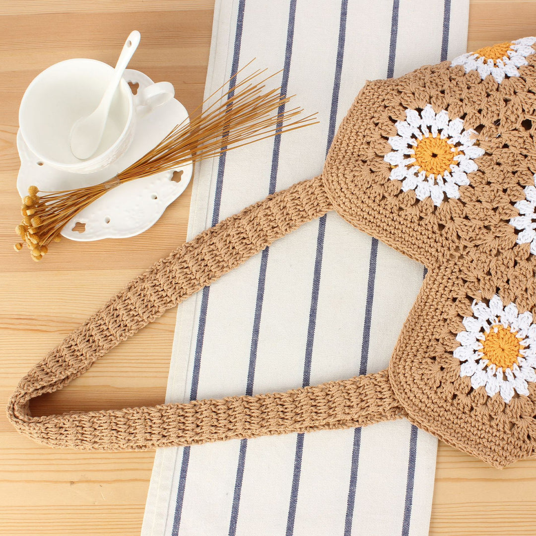 Handcrafted shoulder bag with floral crochet work Bowlift