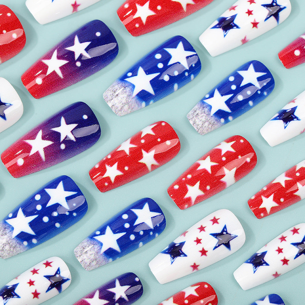 Artificial nails set with patriotic star designs Bowlift