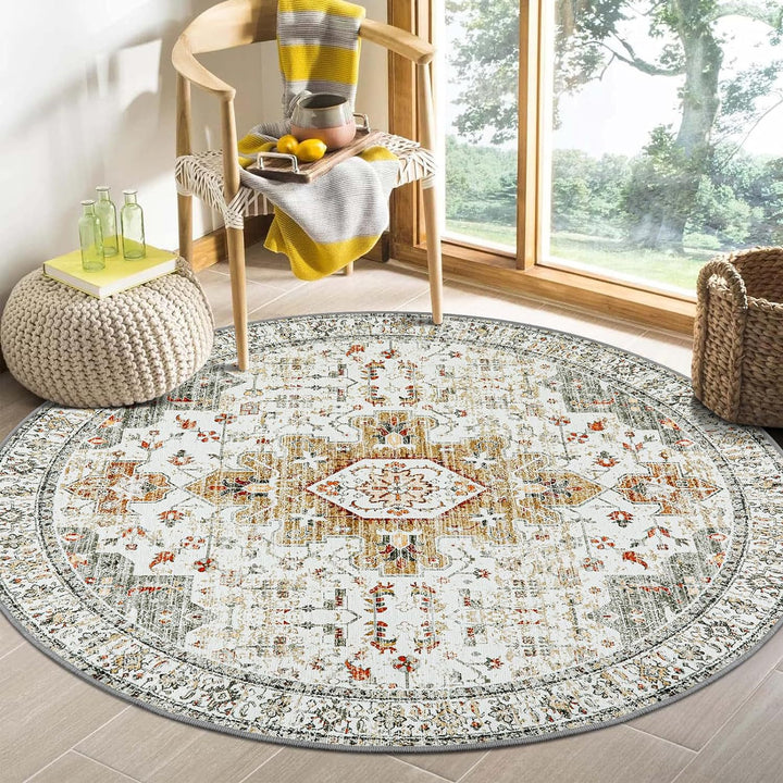 Round Vintage Floral Carpet