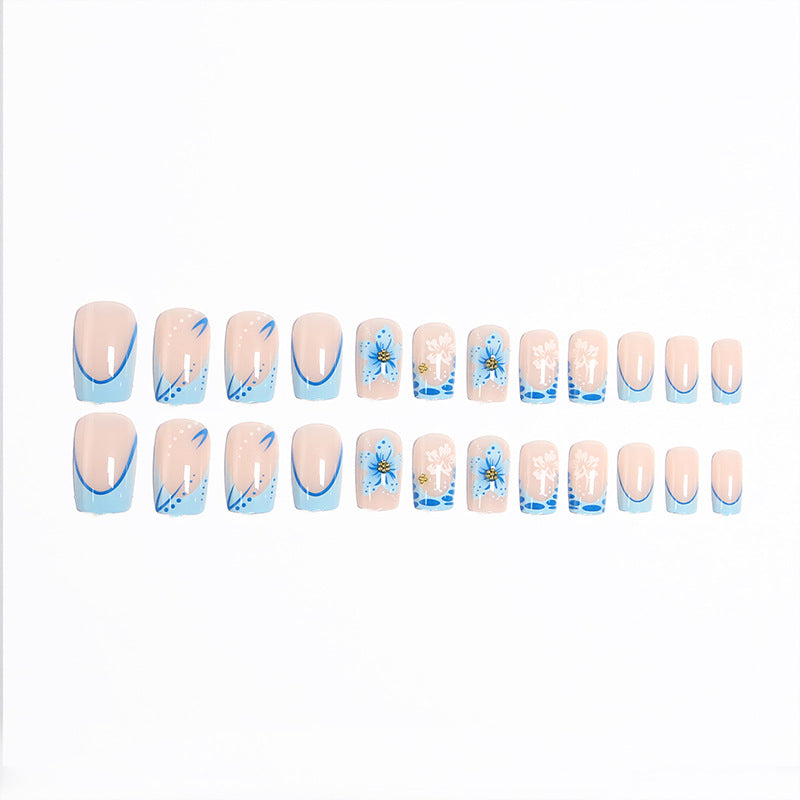 Acrylic nail set with exquisite floral and glitter accents Bowlift