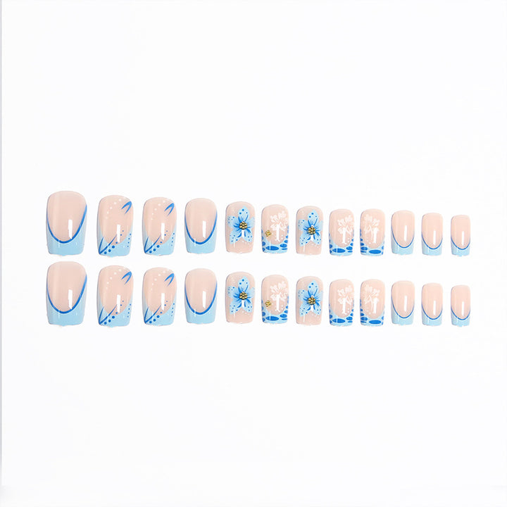 Acrylic nail set with exquisite floral and glitter accents Bowlift