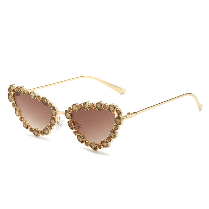 Heart-Shaped Rhinestone-Embellished Sunglasses Bowlift