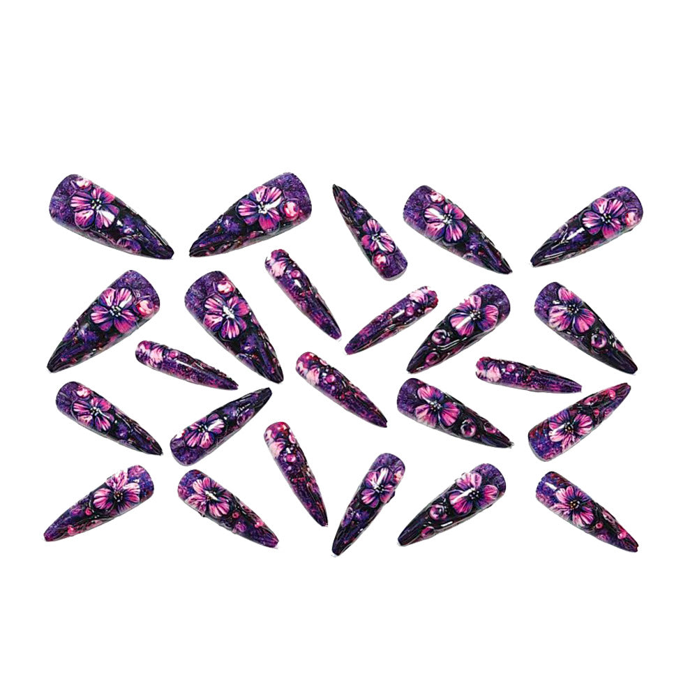 Luxury Flower Design Artificial Nails Bowlift