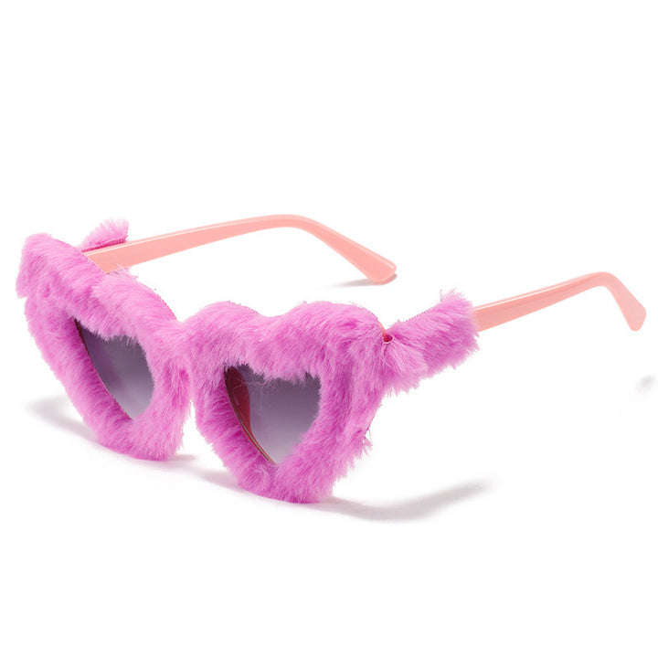 Unique Heart-Shaped Fur-Trimmed Sunglasses Bowlift