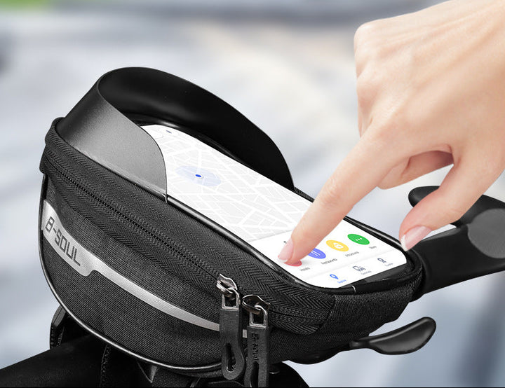 touchscreen handlebar phone bag with waterproof shell and reflective strip Bowlift