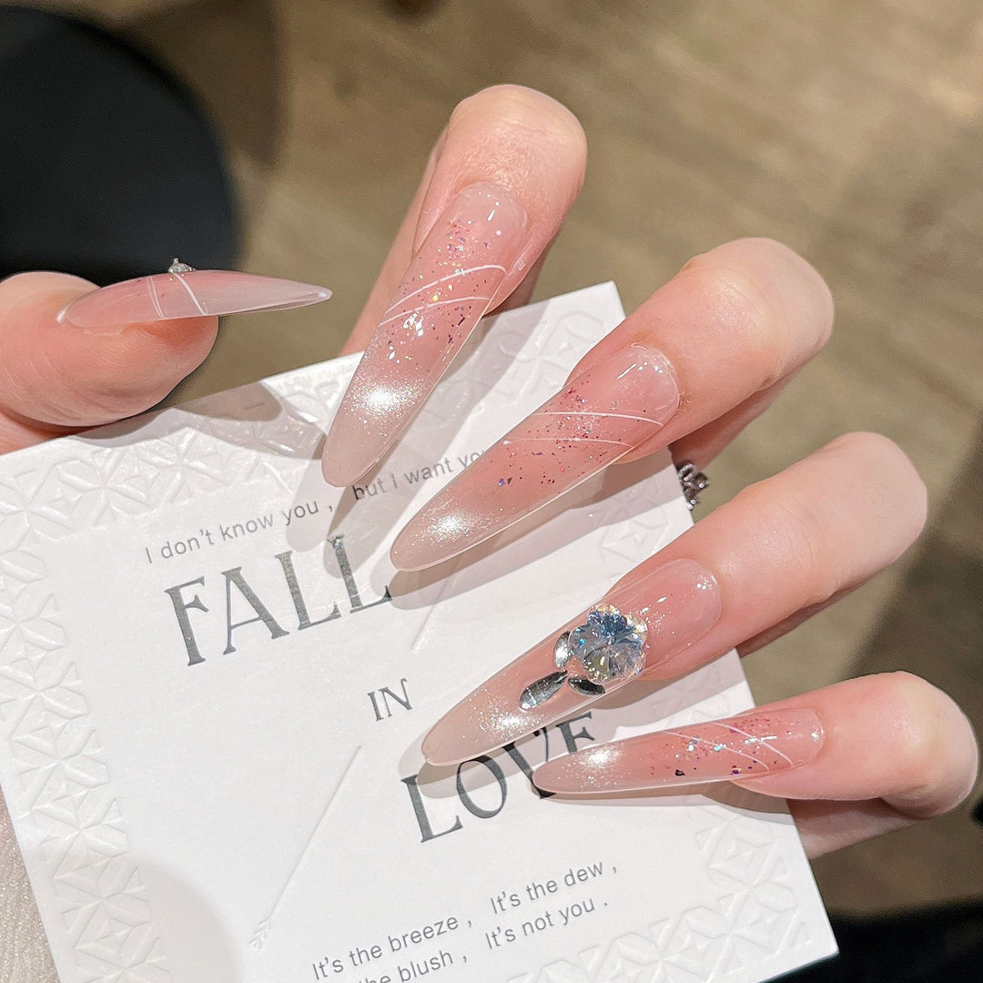 Glamorous Crystal-Studded Stiletto Press-On Nails Bowlift