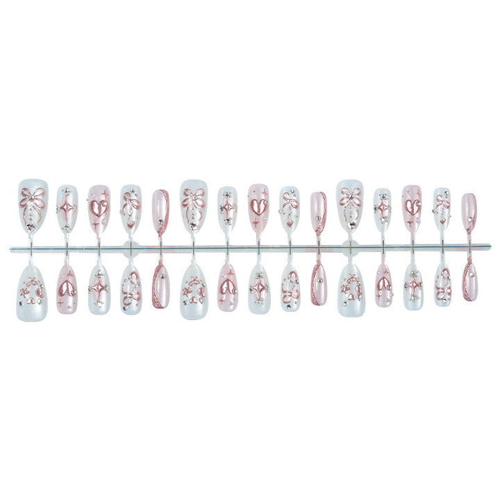 Acrylic nail set with elegant flower and rhinestone design Bowlift