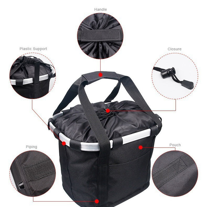 front-mounted collapsible aluminum framed pet bicycle basket with padded base and safety tether Bowlift
