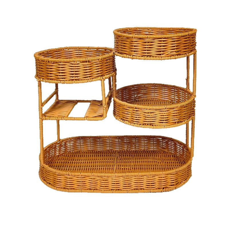 Unisex Rattan Shelf with Three Levels Bowlift
