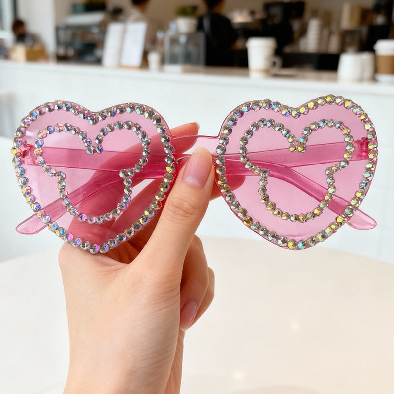 Rhinestone-Accented Heart-Shaped Sunglasses Bowlift 1787141236