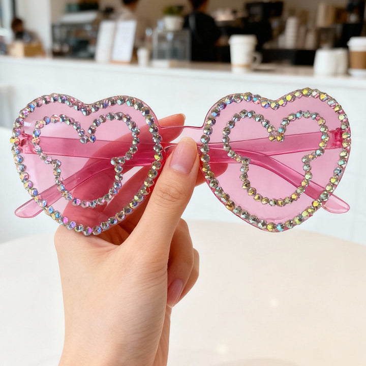 Rhinestone-Accented Heart-Shaped Sunglasses Bowlift 1787141236