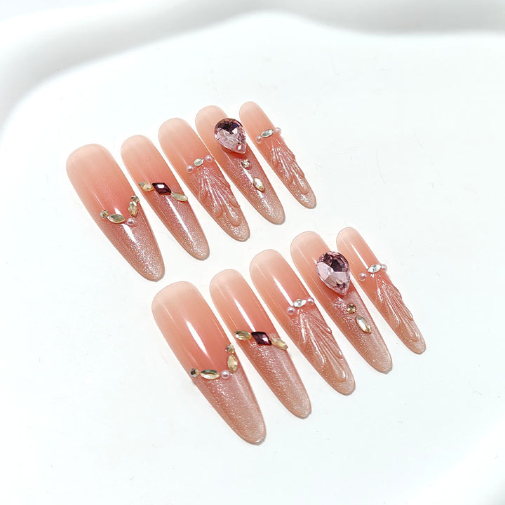 Acrylic nails with glamorous crystal design Bowlift