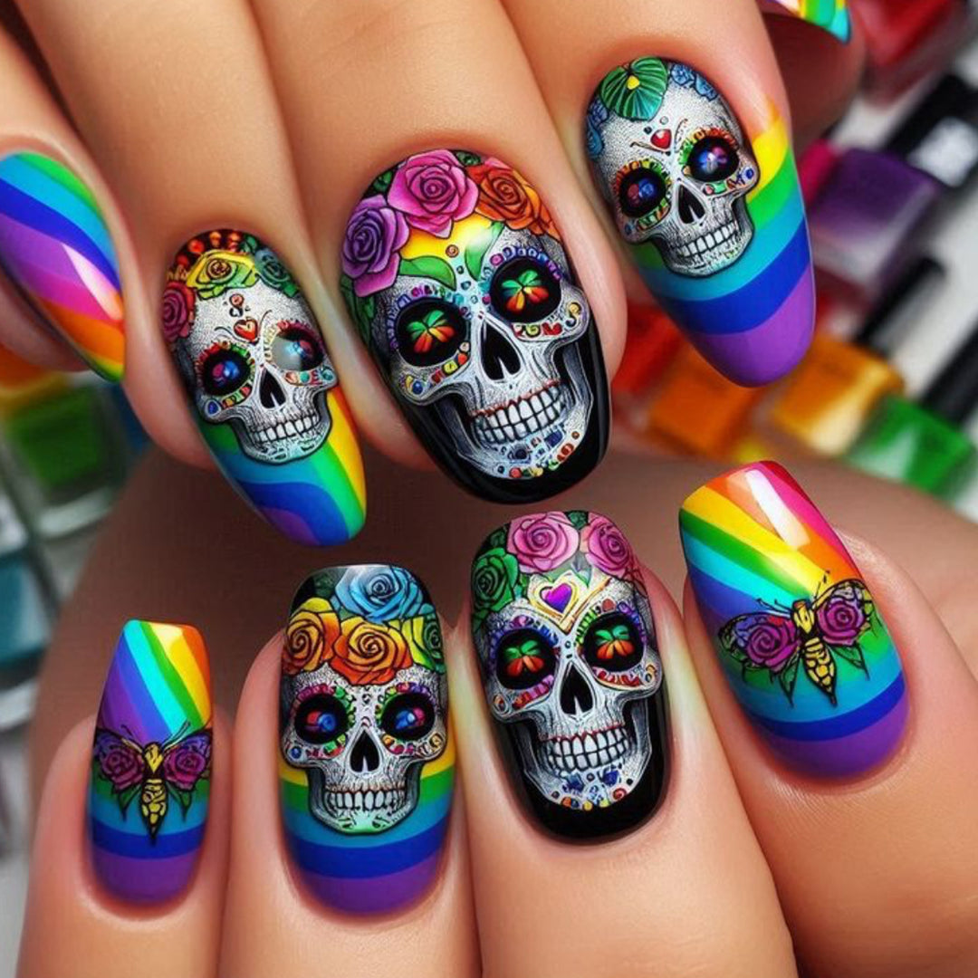Skull-Themed Artistic Nail Art Extensions Bowlift