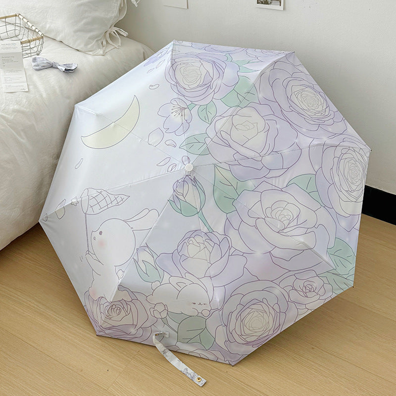Ladies Folding Umbrella with Floral Minimalism Bowlift
