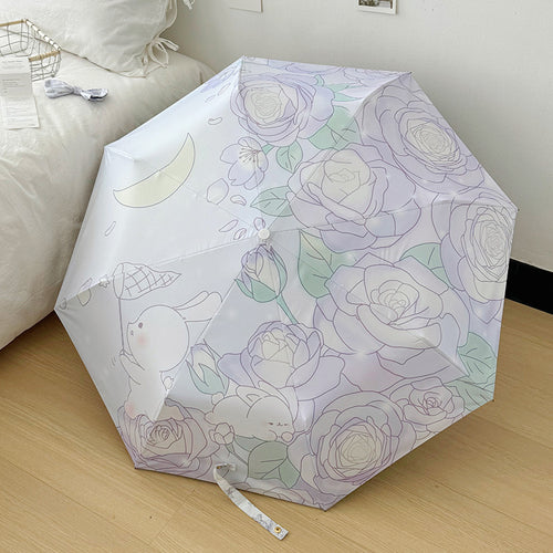 Ladies Folding Umbrella with Floral Minimalism Bowlift