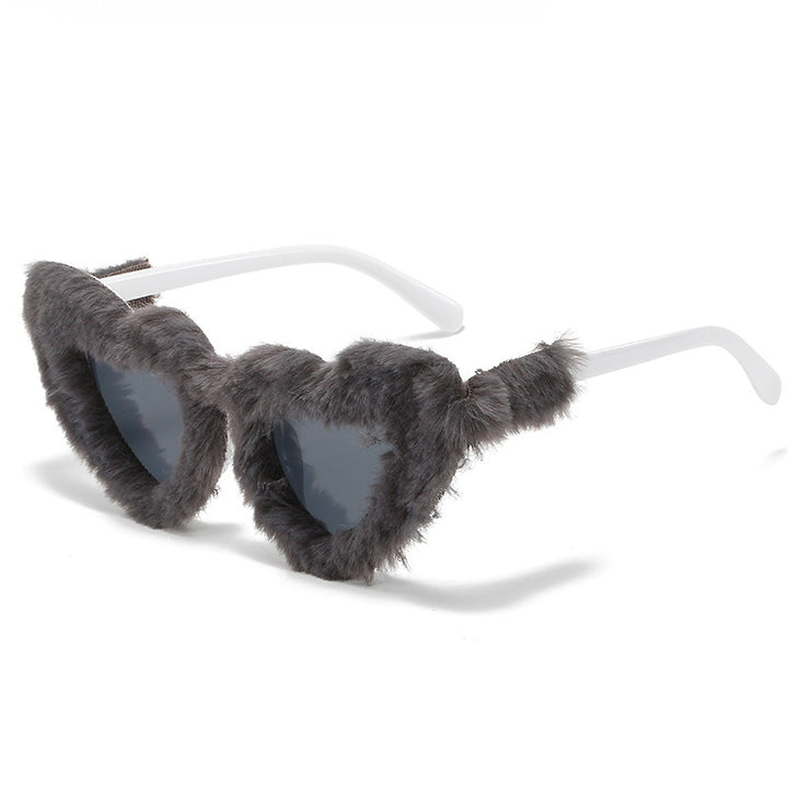 Heart-Shaped Faux Fur Frame Sunglasses Bowlift
