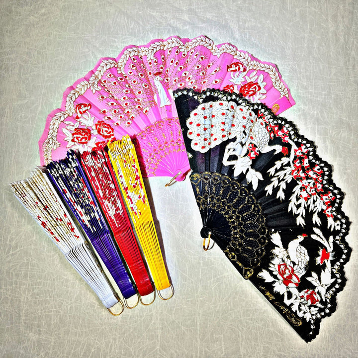 Women Folding Hand Fan with Elegant Embroidery Bowlift