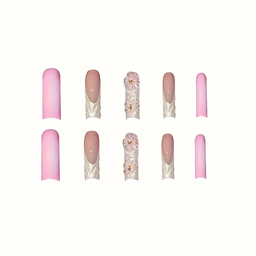 Artistic Floral Press-On Nail Extensions Bowlift