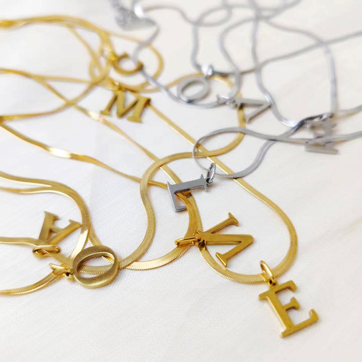 BowLift | Minimal Serif Letter Initial Herringbone Necklace