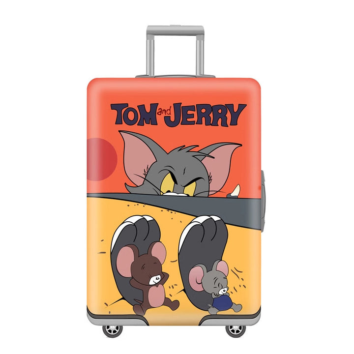 Unisex nan elastic motif suitcase cover made of stretchable polyester with handle and wheel openings Bowlift