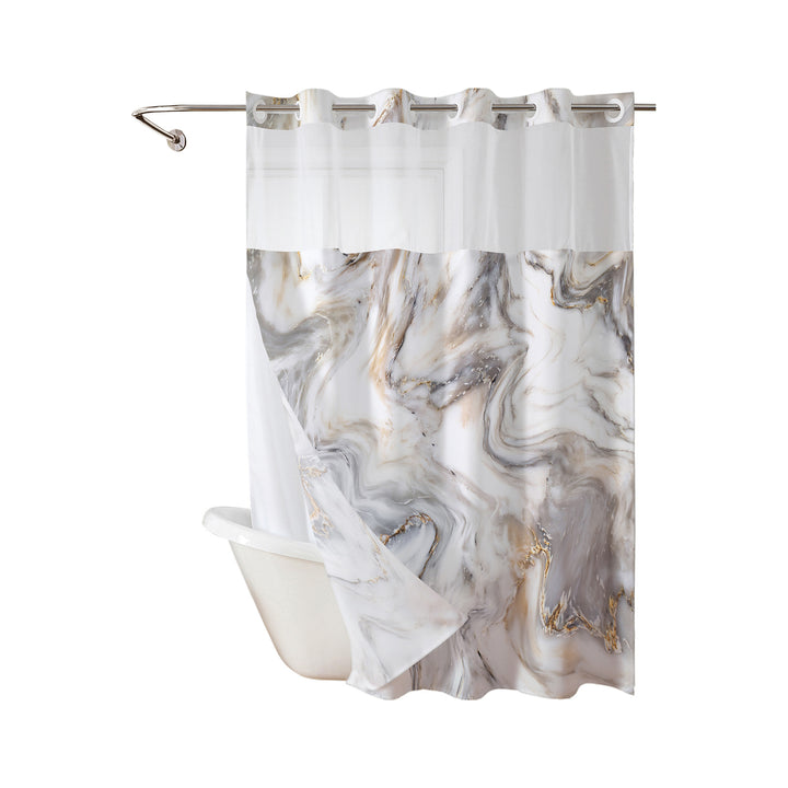 Marble-Design Shower Curtain Bowlift