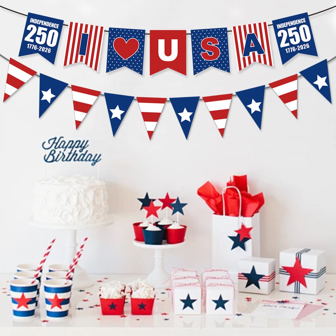 Unisex nan patriotic star and stripe multi-strand bunting garland banner set Bowlift
