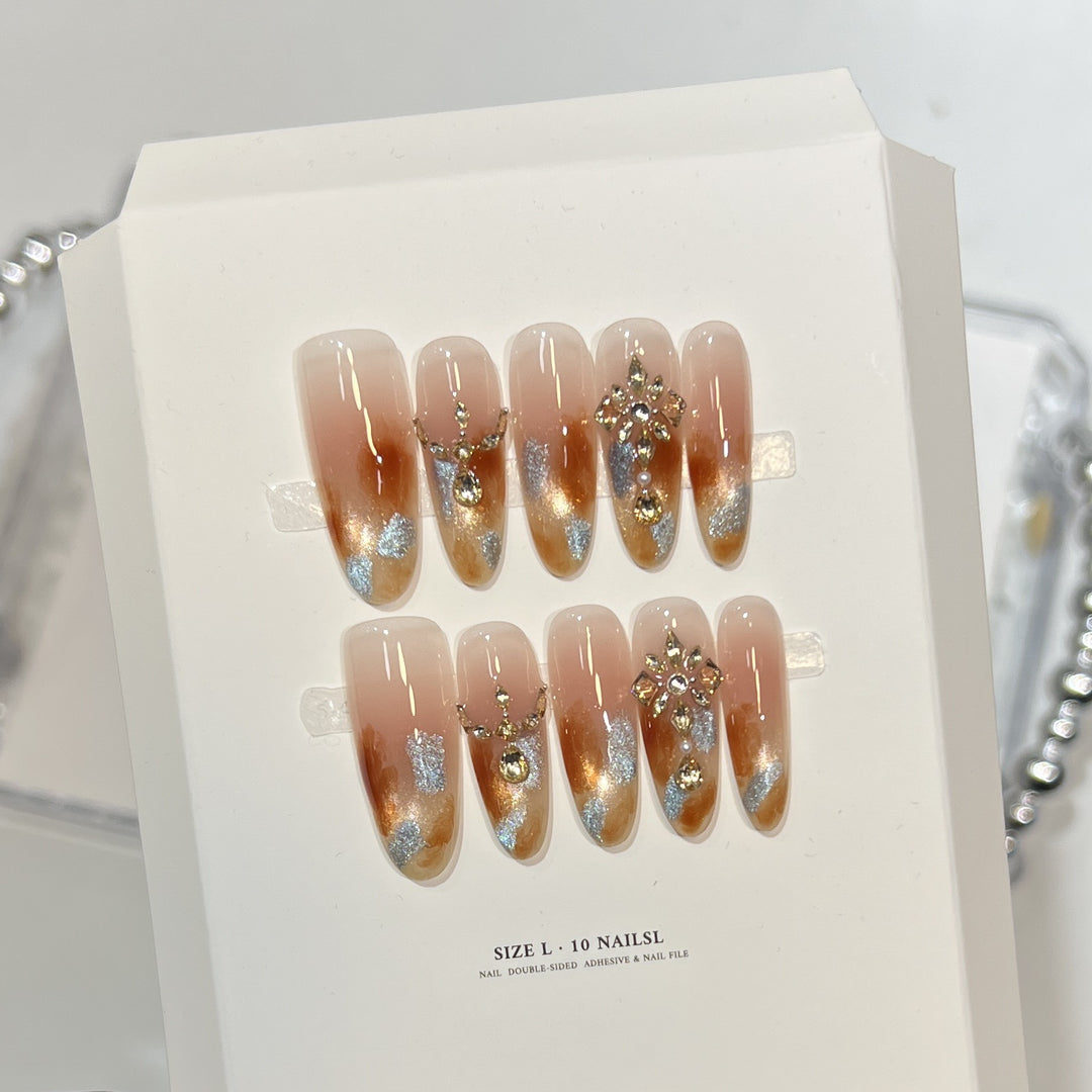 Decorative Stiletto Press-On Nail Set with Floral Designs Bowlift