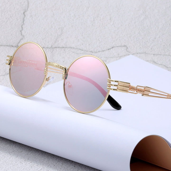 Women's Retro-Inspired Round Sunglasses with Unique Metal Frame Bowlift