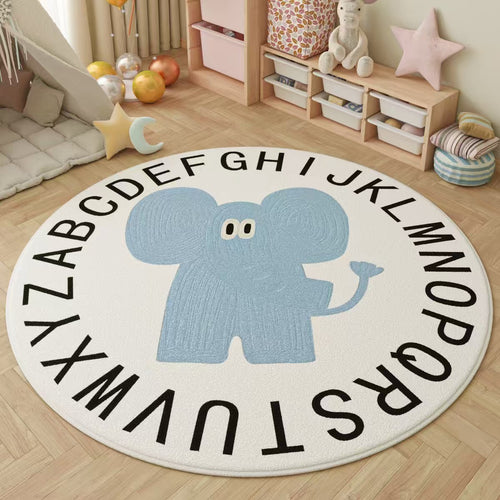 Playful Elephant Theme Round Rug