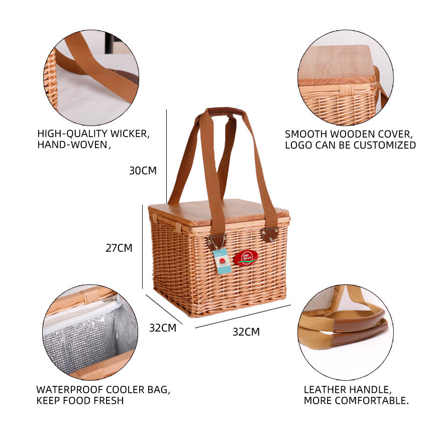 Ladies picnic basket made of high-quality natural material with sturdy wooden lid Bowlift