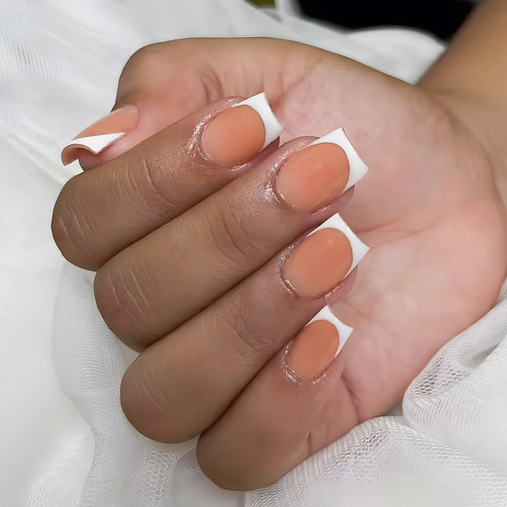 Glossy French Tip Press-On Nail Set Bowlift