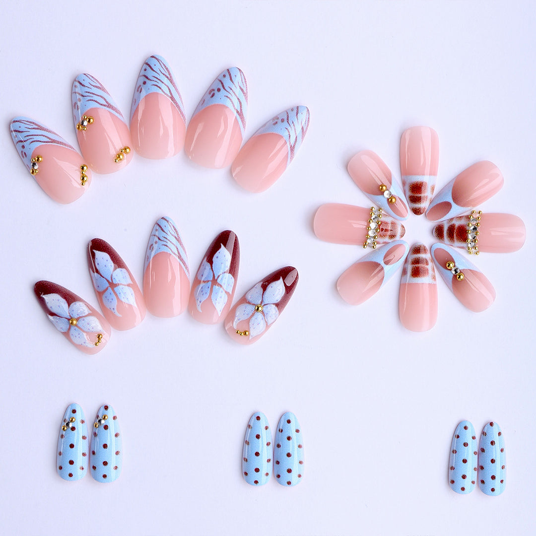 Artificial nails with creative floral and geometric designs Bowlift