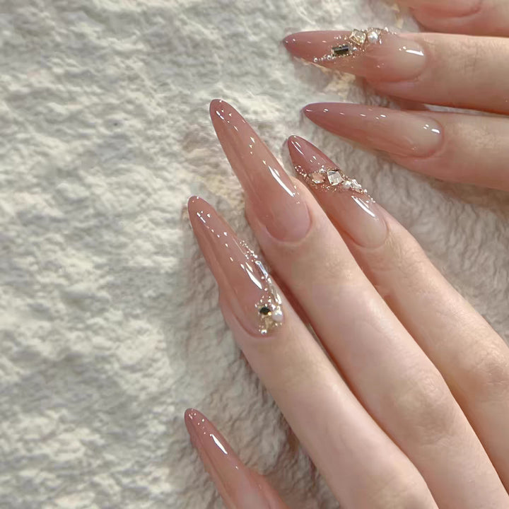 Decorative Long Stiletto Press-On Nails with Silver Accents Bowlift