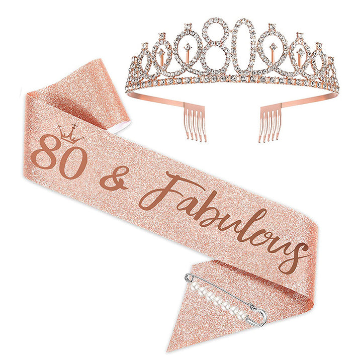 Women Crystal-Embellished Birthday Crown with Personalized Sash Bowlift