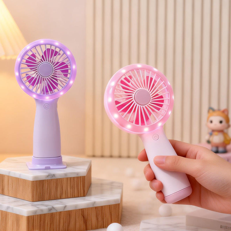 Women Portable Hand Fan with LED Light and USB Connection Bowlift