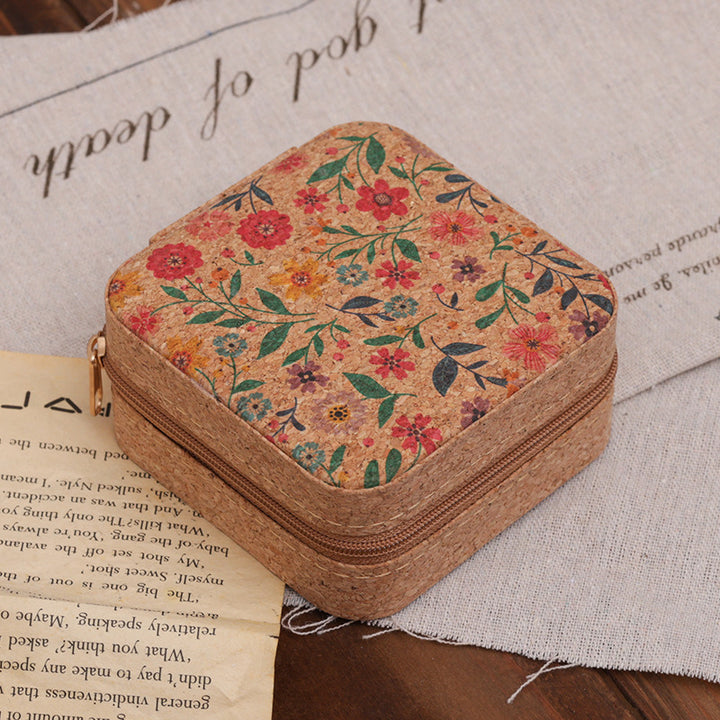 Compact Floral Cork Jewelry Travel Organizer Case Bowlift
