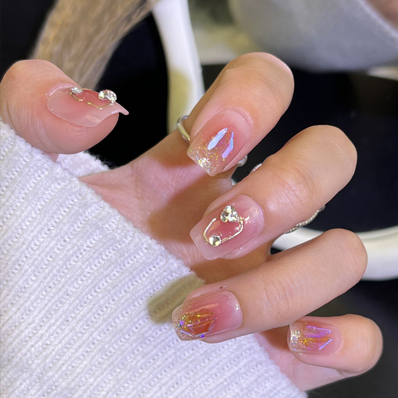 Glamorous Press-On Nail Set with Decorative Gemstone Accents Bowlift