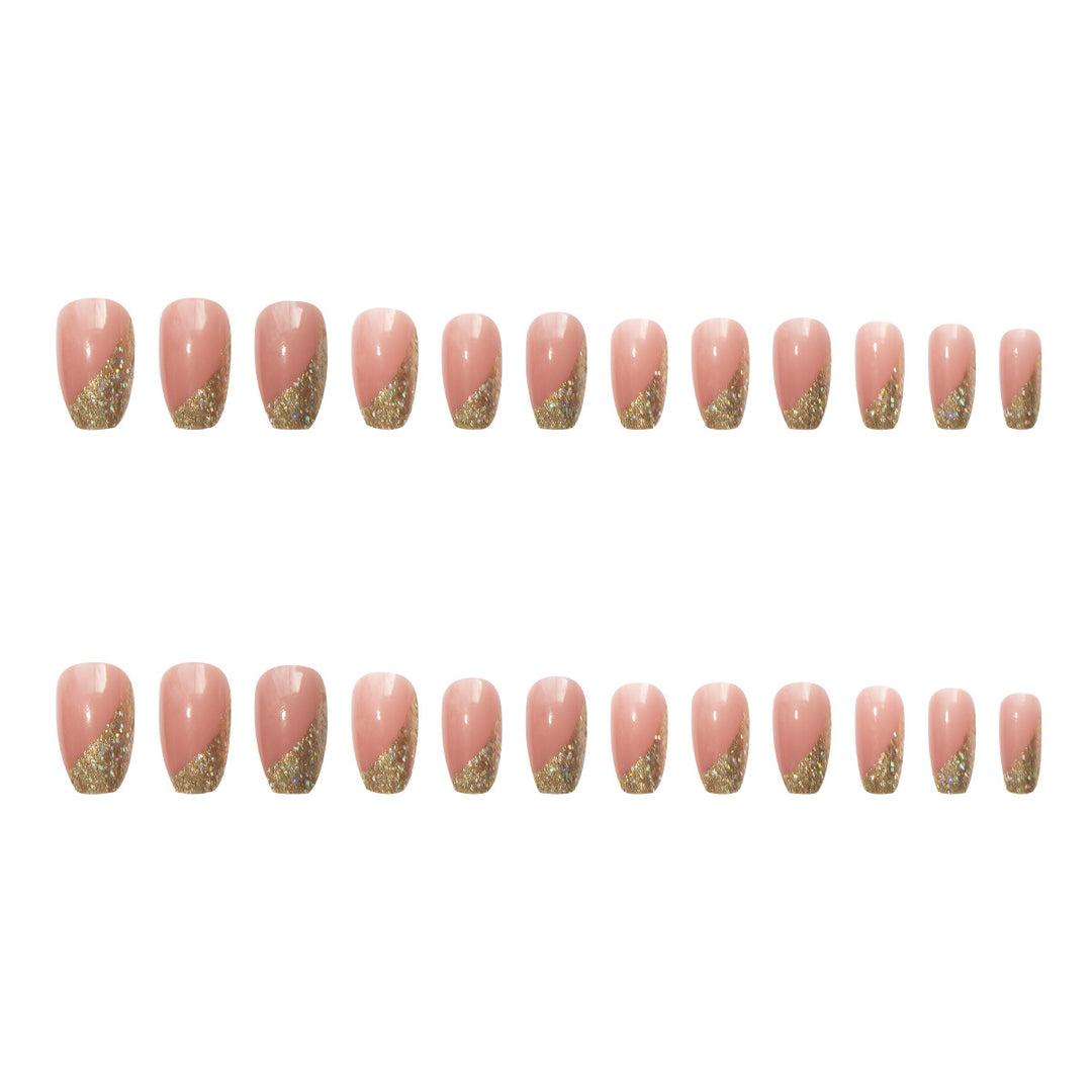 Glamorous artificial nail set with sparkling glitter and French tip Bowlift