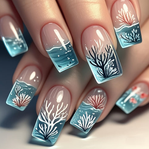 Artificial Nails in Stylish Coral Design Bowlift