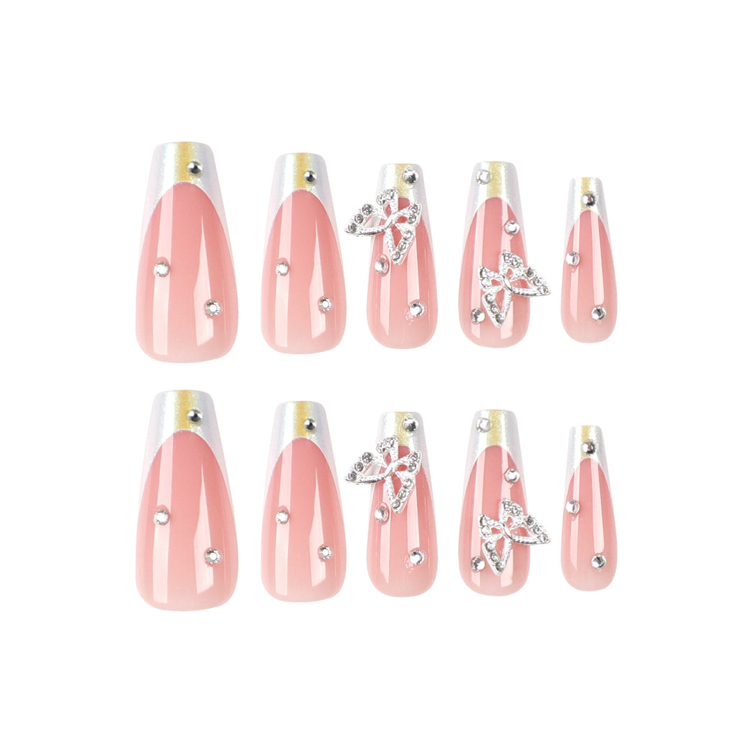 Artistic Gel Nails with Rhinestone Decorations Bowlift