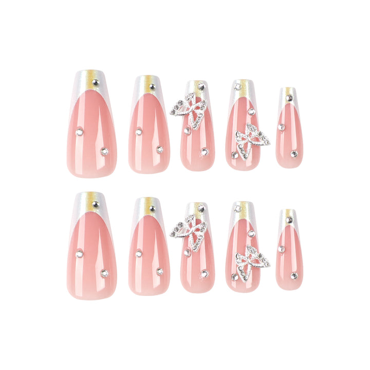 Artistic Gel Nails with Rhinestone Decorations Bowlift