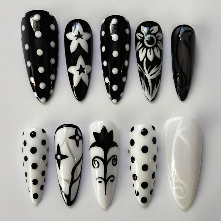 Acrylic Nail Set with Stylish Graphic Patterns Bowlift