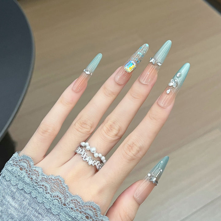 Artistic Rhinestone-Embellished Stiletto Press-On Nail Set Bowlift