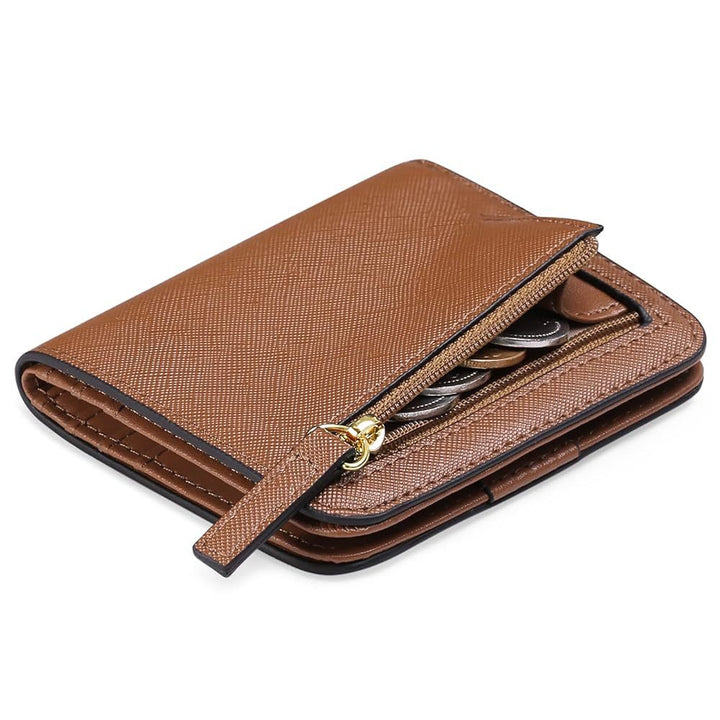 Compact Saffiano Card and Coin Wallet with Zipper Pocket Bowlift