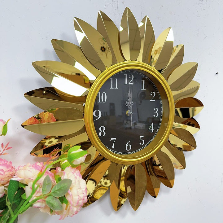 Sunburst Decorative Wall Clock with Leaf Motif Bowlift