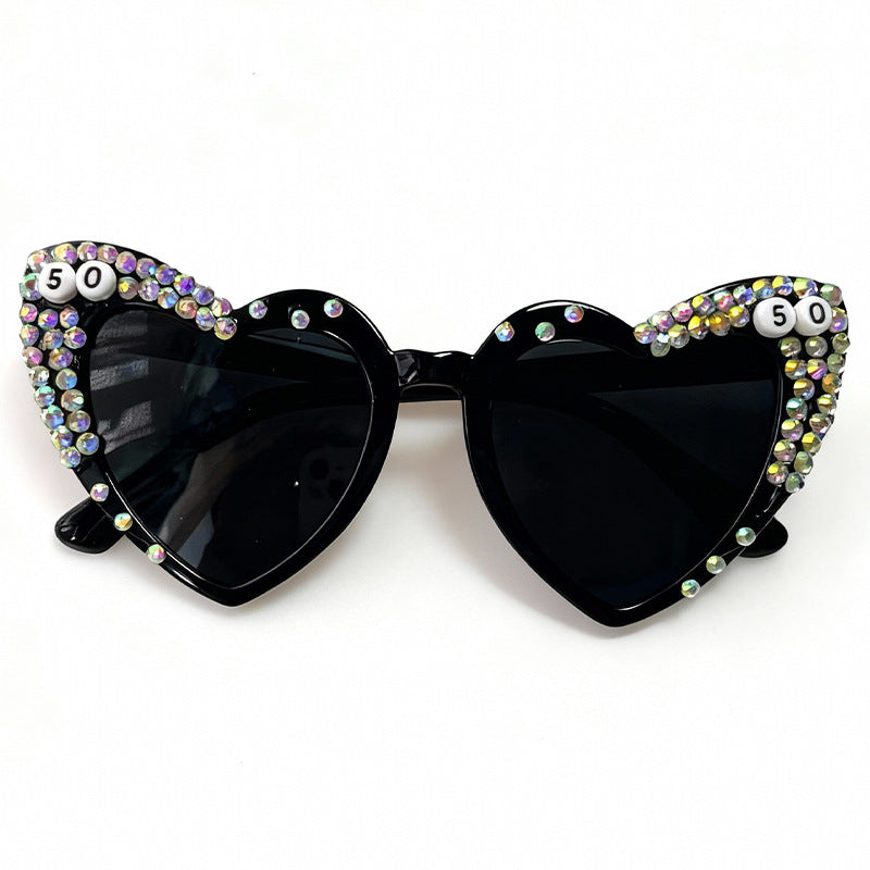 Heart-Shaped Rhinestone-Embellished Sunglasses Bowlift