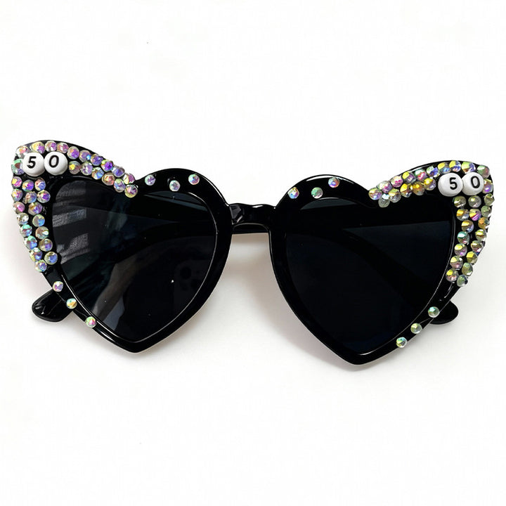 Heart-Shaped Rhinestone-Embellished Sunglasses Bowlift
