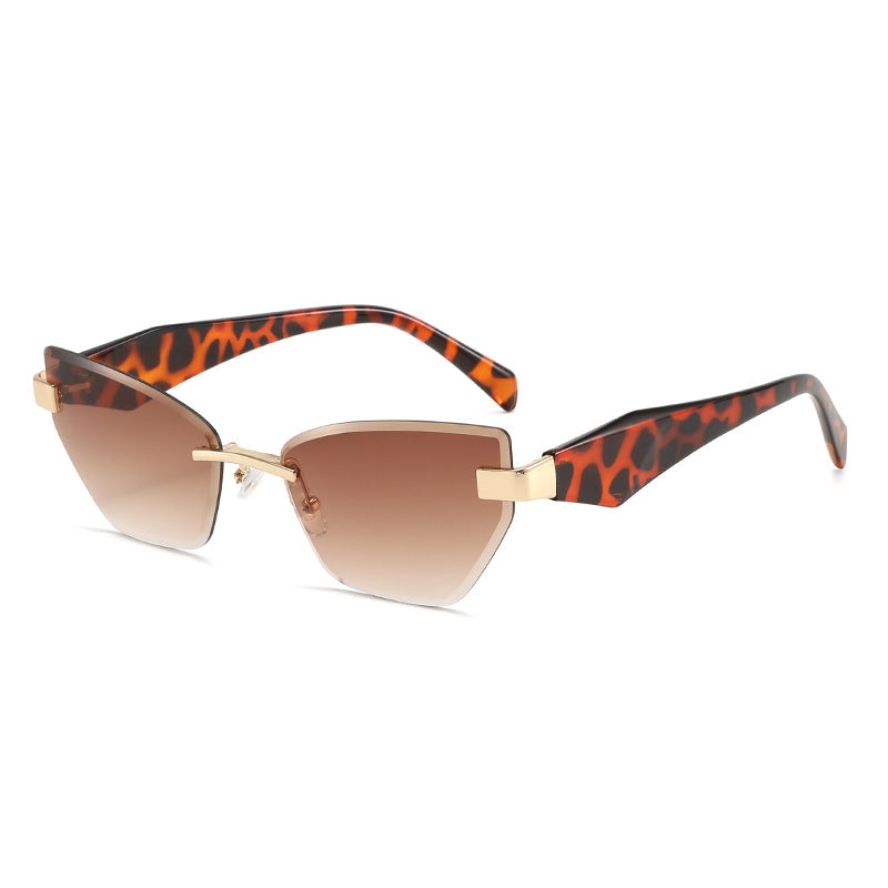 Rimless Geometric Cat-Eye Sunglasses with Sculpted Temples Bowlift