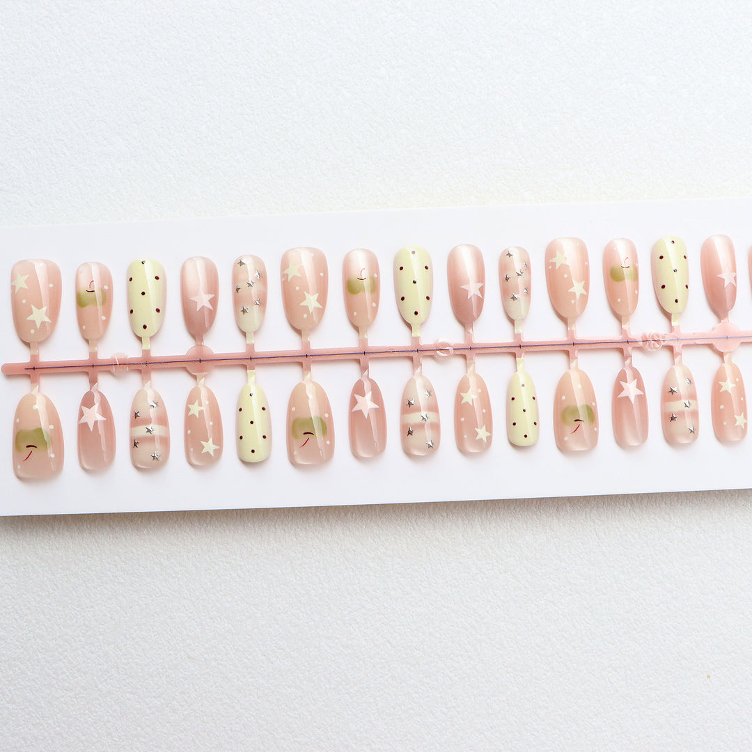 Decorative Press-On Nail Set with Star and Dot Design Bowlift